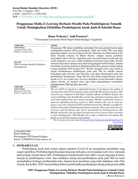 Pdf Penggunaan Media E Learning Berbasis Moodle Pada Pembelajaran