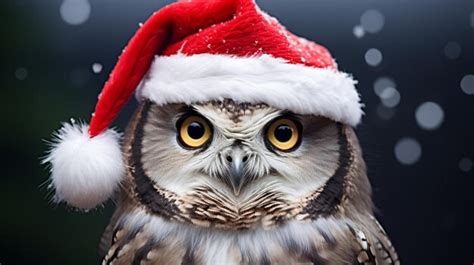 Premium Photo There Is A Owl Wearing A Santa Hat And Looking At The