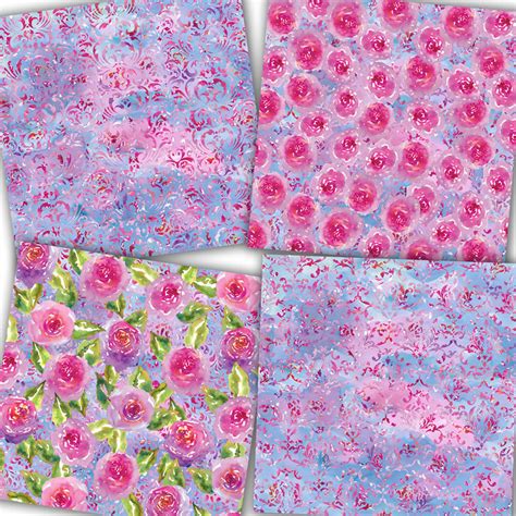 Floral Digital Paper Watercolor Floral Pink And Etsy