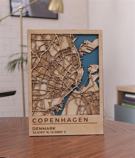 Wooden Map Wood Citymap Street Map 3D City Map Copenhagen Etsy Street