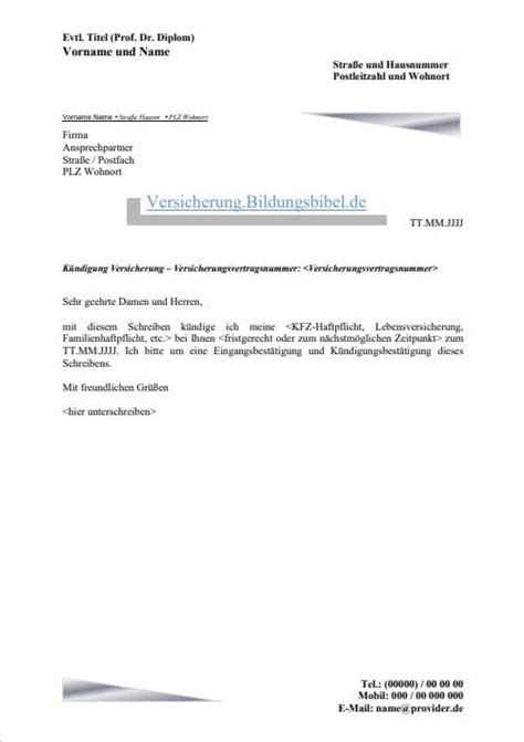 Kündigung Versicherung Muster Anschreiben Vorlage PDF Word