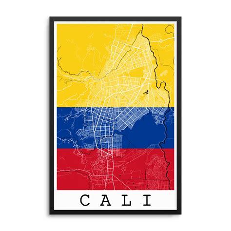 Cali Colombia Flag Map Poster – City Map Decor