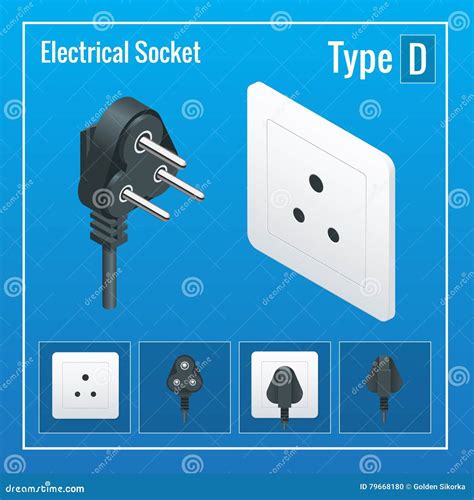 Isometric Switches And Sockets Set Type G Ac Power Sockets Realistic