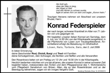 Traueranzeigen Von Konrad Federspieler Trauer Bz