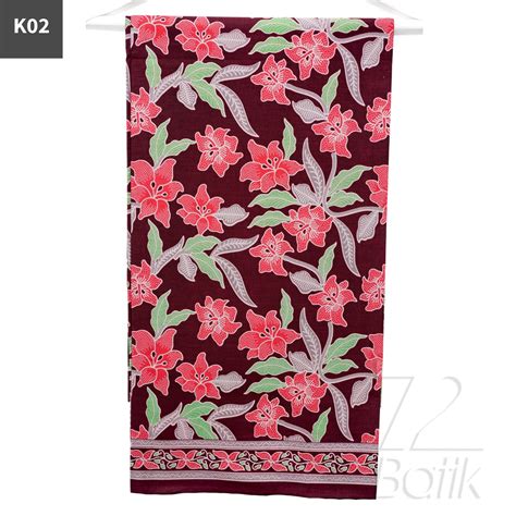 Jual Kain Batik Premium Bahan Katun Motif Kembang Kamboja Warna Merah