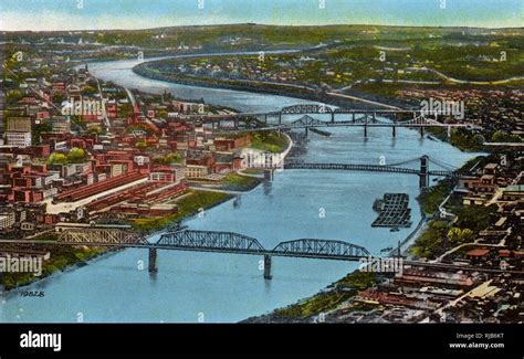 Cincinnati Ohio Usa Aerial View Of Ohio River And Bridges Stock