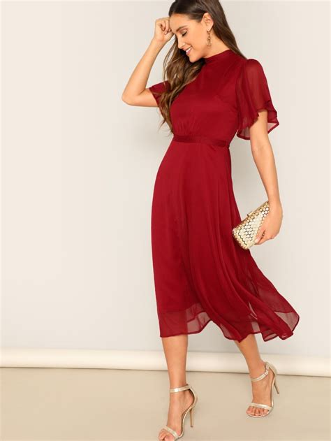 Flutter Sleeve Knot Back Fit And Flare Dress Wear24 7 Fit And Flare Dress Flare Dress Fit