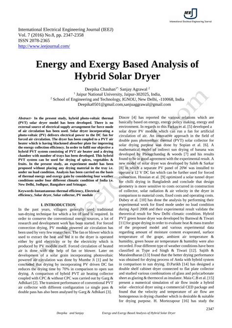 PDF Energy And Exergy Based Analysis Of Hybrid Solar Dryer 7 No 8