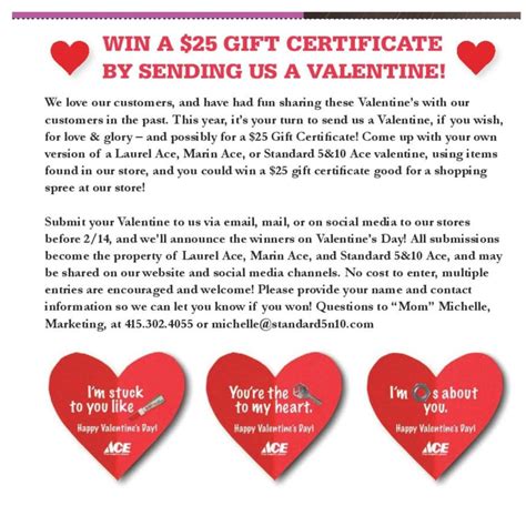 Valentine Contest | Standard 5&10 Ace Hardware - Laurel Village, San ...