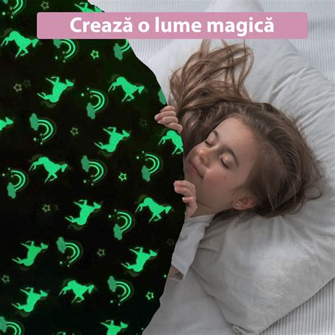 Patura Pentru Copii Fosforescenta Unicorn Si Curcubeu X Cm