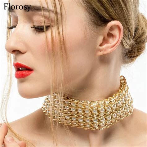 Aliexpress Buy Maxi Chunky Gold Chain Pearl Choker Necklace For