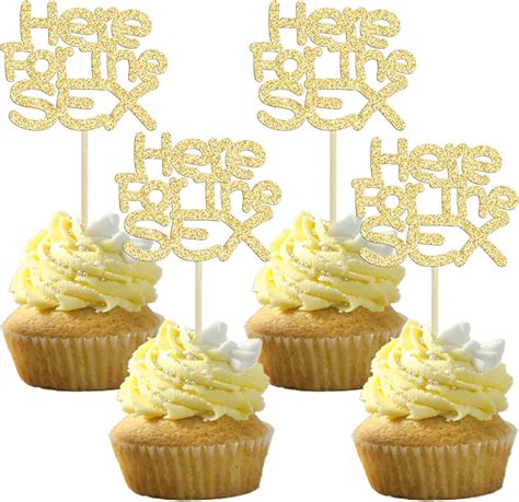 Gyufise 24pcs Here For The Sex Cupcake Toppers Gold Glitter