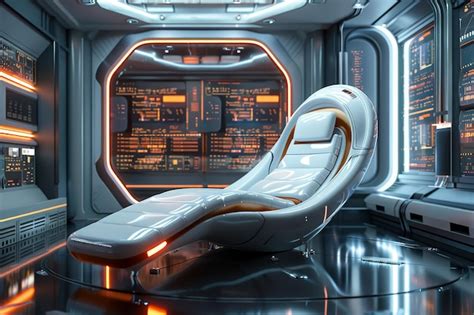 Futuristic Lounge Chair In A Spacecraft Interior Premium Ai Generated