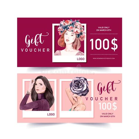 Women Day Voucher Design With Flower Women Watercolor Illustration