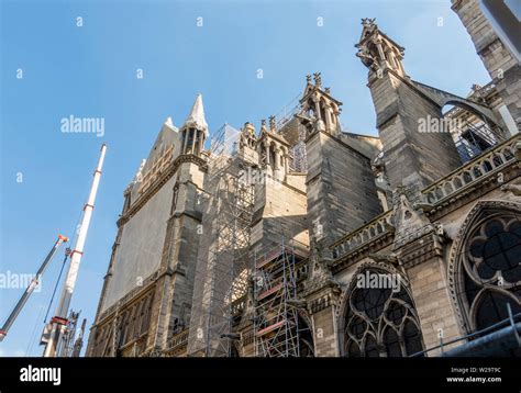 Crane At Notre Dame Cathedral In Fourth Arrondissement Restoration Of