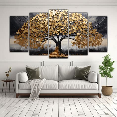 Cuadro Decorativo árbol Negro Y Oro Estilo Políptico DecoCuadros