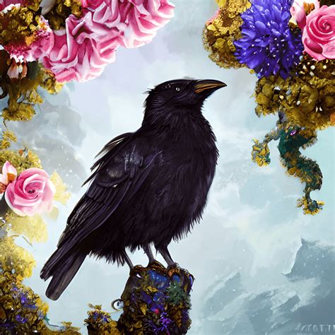 Whimsical Detailed Fantasy Crow With Flowers And Glitter · Creative Fabrica