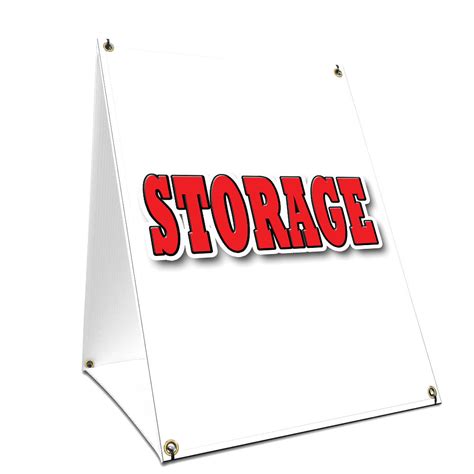 A Frame Sidewalk Storage Sign With Graphics On Each Side 24 X 36