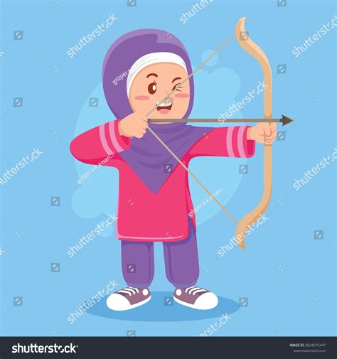 Cute Moslem Girl Doing Archery Sport Stock Vector Royalty Free