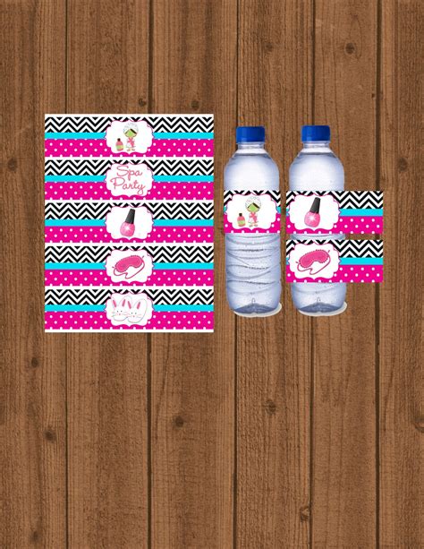 Spa Water Bottle Labels Spa Birthday Party Spa Slumber Etsy