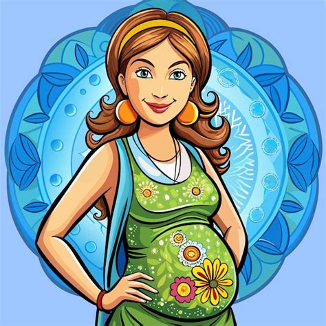 A Drawing Of A Pregnant Woman With A Flower In Her Hair Premium Ai