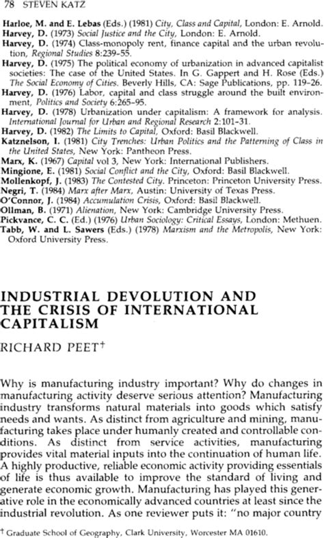 Industrial Devolution And The Crisis Of International Capitalism Peet