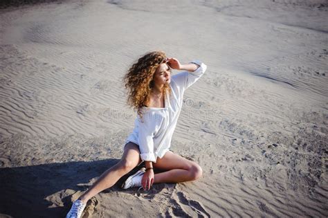 Woman With Curly Hair The Romance Of Youth A Journey Walk On A Warm Summer Sunny Day On A