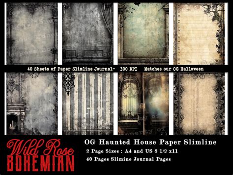 Haunted House Printable Paper, Halloween Haunted House Junk Journal Kit, Slimline Halloween Junk ...