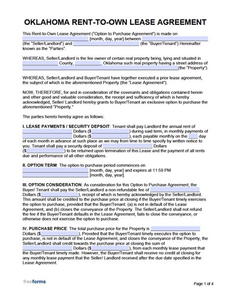 Free Oklahoma Rent To Own Lease Agreement Template Pdf Word