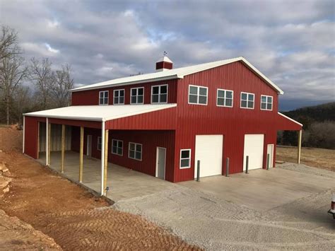 Red And White 2 Story Pole Barn With Cupola And Optional Living