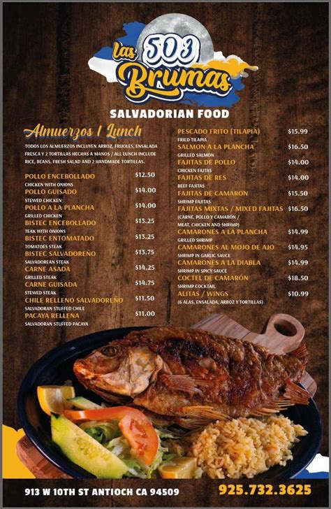 Carta Del Restaurante Las Brumas Salvadorian Food Antioch