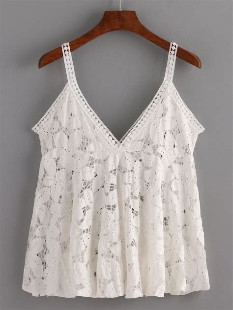 Hollow Out Flower Lace Cami Top White Sheinsheinside Lace Cami