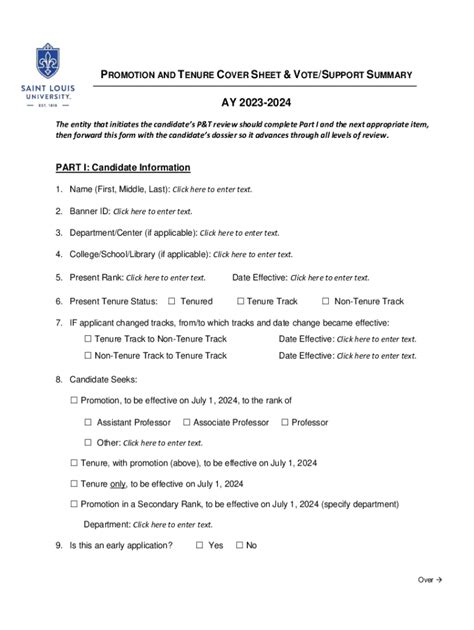 Fillable Online Tenure Promotion Application Cover Sheet Fax Email