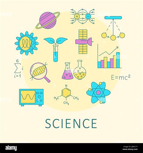 Science Poster With Icons In Line Style And Text Vector Illustration