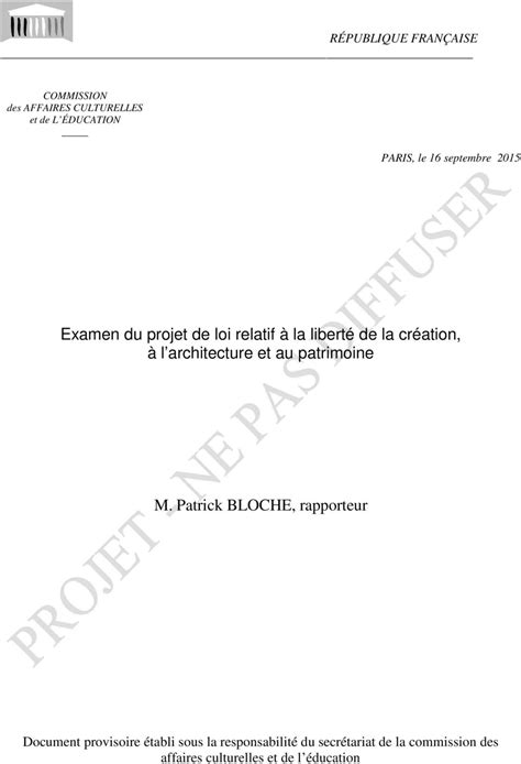 Examen du projet de loi relatif à la liberté de la création à l