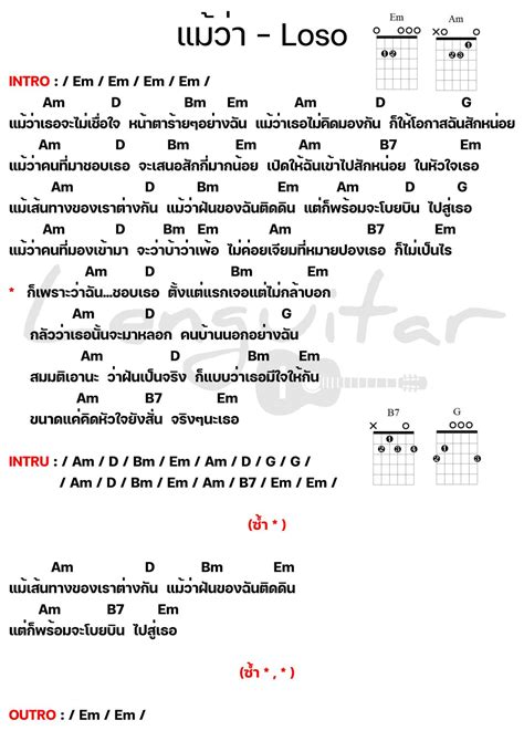 คอร์ดเพลง แม้ว่า Loso คอร์ดเพลงง่ายๆ Lenguitar