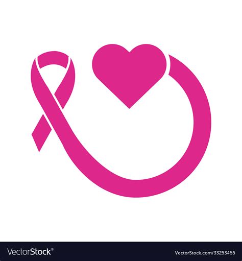 Heart With Pink Ribbon Breast Cancer Silhouette Vector Image