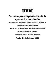 Diario de Reflexiones Unidad 3 Pensamiento Sistémico pdf UVM Por