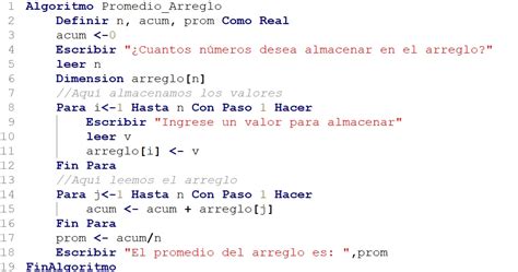 Algoritmo Que Calcula El Promedio De Un Arreglo De N N Meros En Pseint