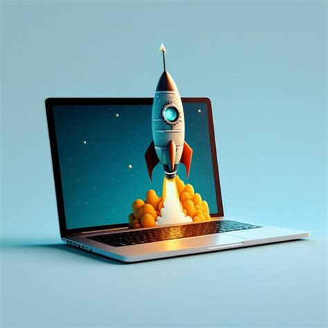 Premium Ai Image A Rocket Rocket Is Flying Over A Laptop With A Space