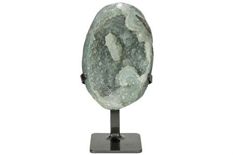 Sparkling Green Druzy Quartz Geode With Metal Stand For