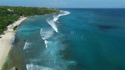 Aerial View Of Blue Ocean And Coastline With Beach In Bali Uluwatu