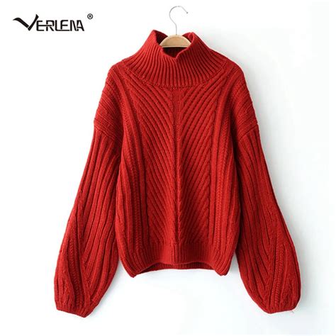 Verlena 2018 Thick Warm Autumn Red Sweater Women Pit Stripe Long