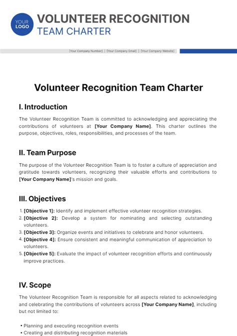 Free Volunteer Recognition Team Charter Template Edit Online