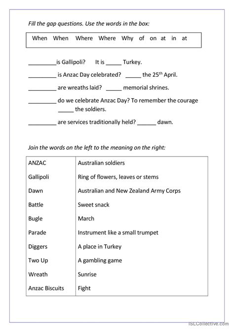 Anzac Day Reading For Detail Dee… Deutsch Daf Arbeitsblätter Pdf And Doc