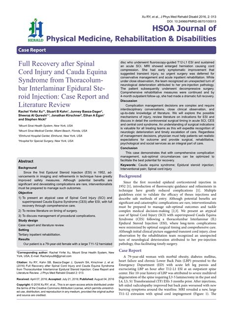 Full Recovery After Spinal Cord Injury And Cauda Equina Syndrome From