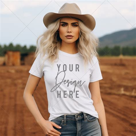 Cowgirl Mockup Gildan 64000 Mockup Western Shirt Model Mock Up Bella