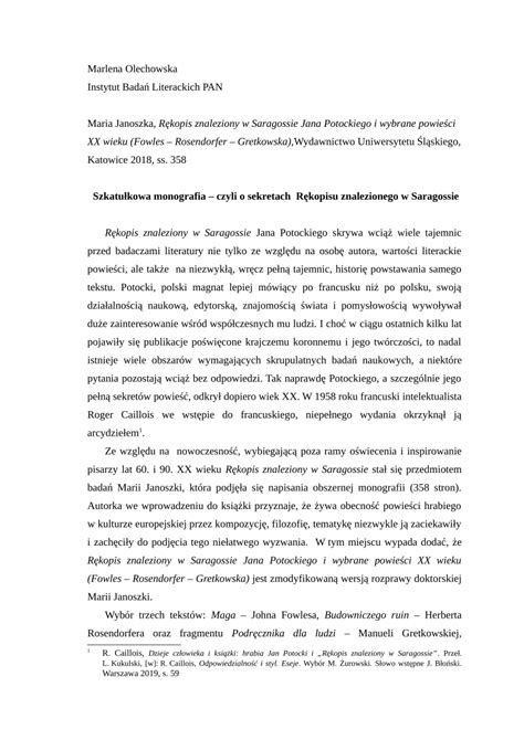 PDF Maria Janoszka Rękopis znaleziony w Saragossie Jana Potockiego i