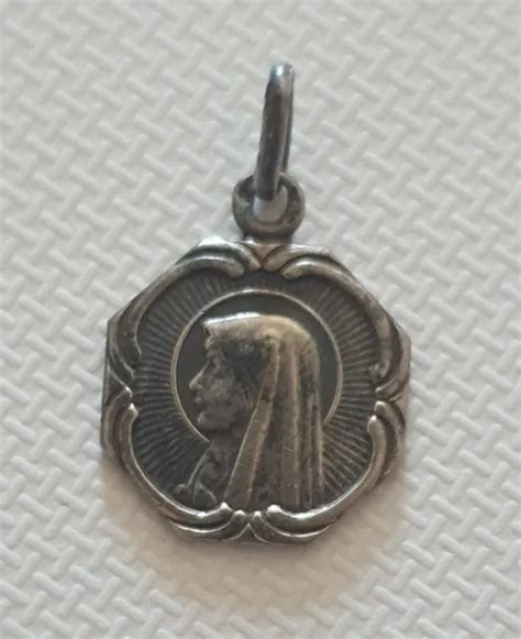 Ancienne Medaille Religieuse Vierge Marie En Argent Massif Poinconne