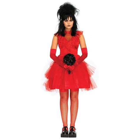 Sales 3 Pieces Beetlejuice Vintage Red Dress Lydia Bride Halloween